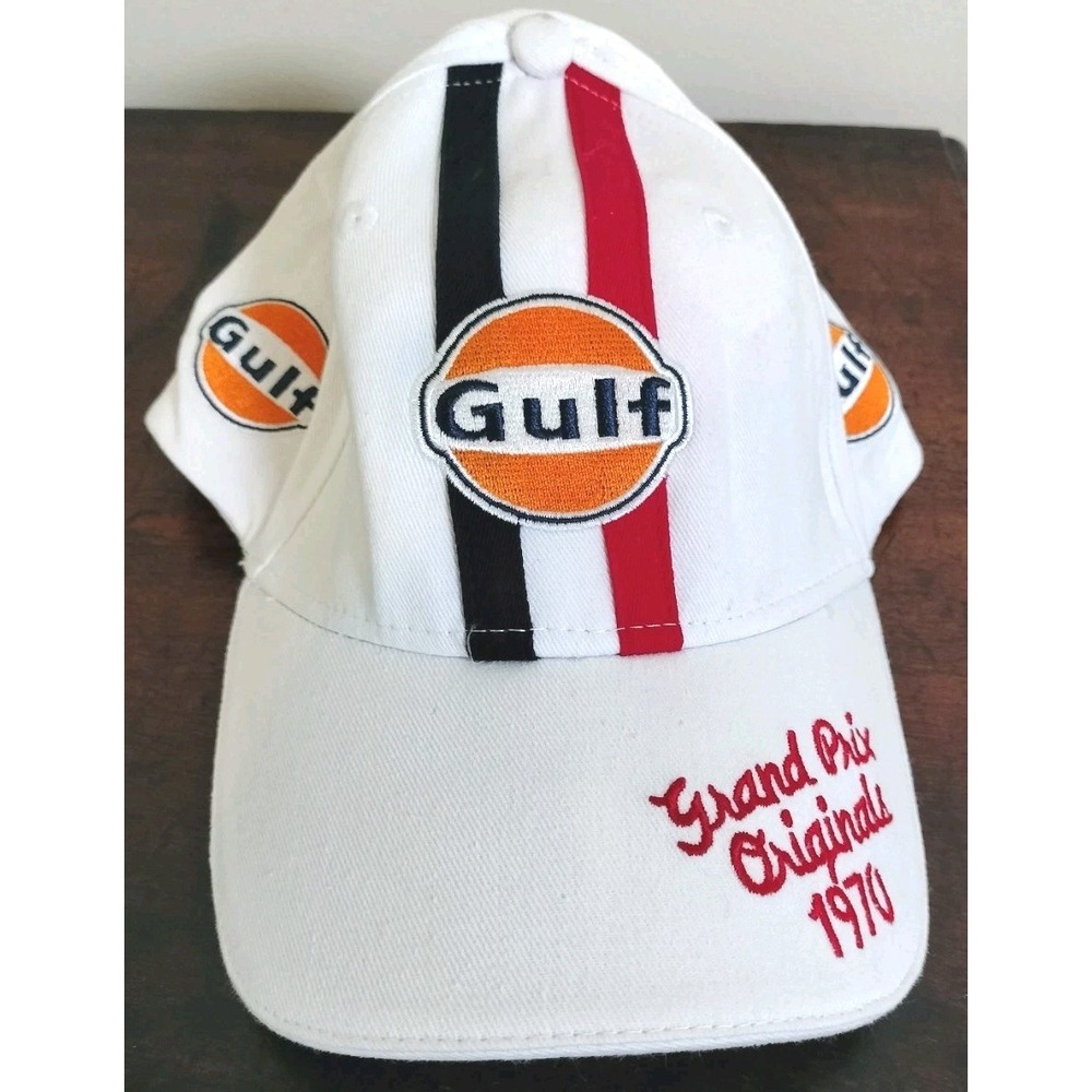 Grand Prix Originals Gulf 1970 Racing Cap Hat White Black Red Checkered Adult
